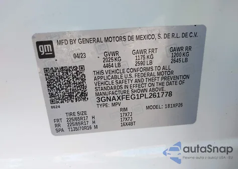 2023 Chevrolet Equinox Fwd 1Fl from USA, damaged, VIN 3GNAXFEG1PL261778